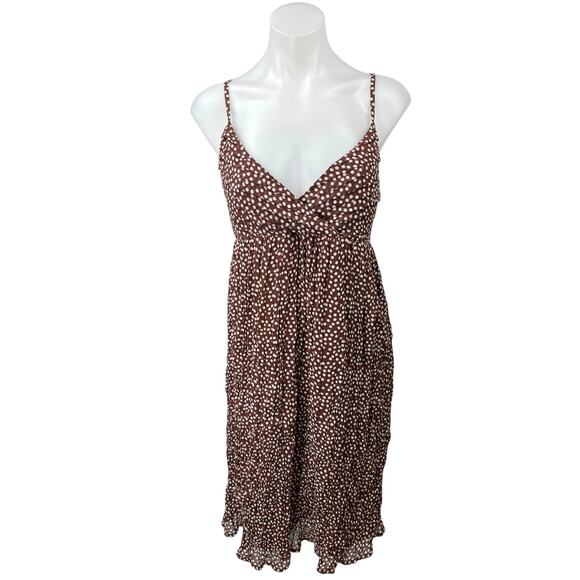 Motherhood Maternity Brown White Sleeveless Polka Dot Cami Mini Dress Size L - Picture 1 of 5
